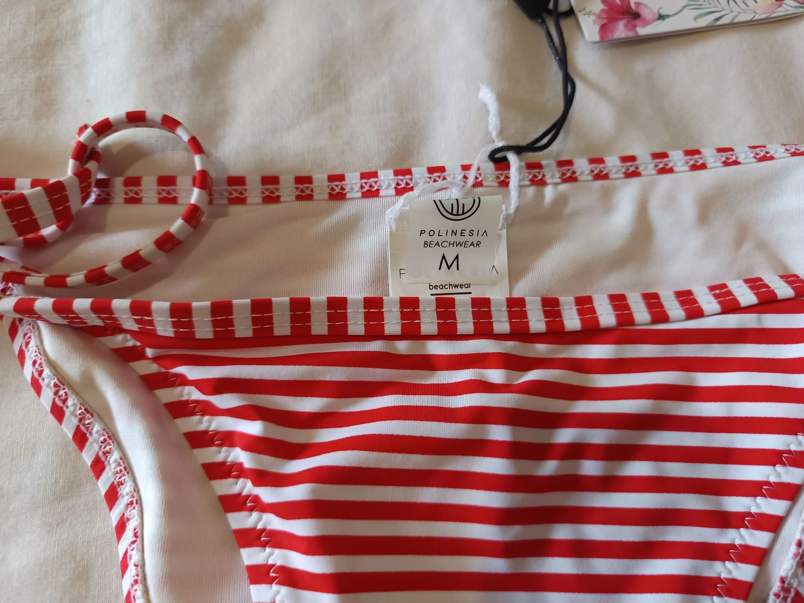 Nieuwe rood-gestreepte bikinibroek Polinesia / Red Striped Bikini Bottom Maat M – photo 2